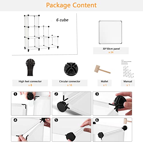 AWTATOS Cube Storage Organizer, Storage Cubes Shelves Bookshelf, 6 Cube Closet Organizers and Storage, DIY Stackable Plastic Clothes Organizer Shelving for Bedroom, Home Office, Translucent