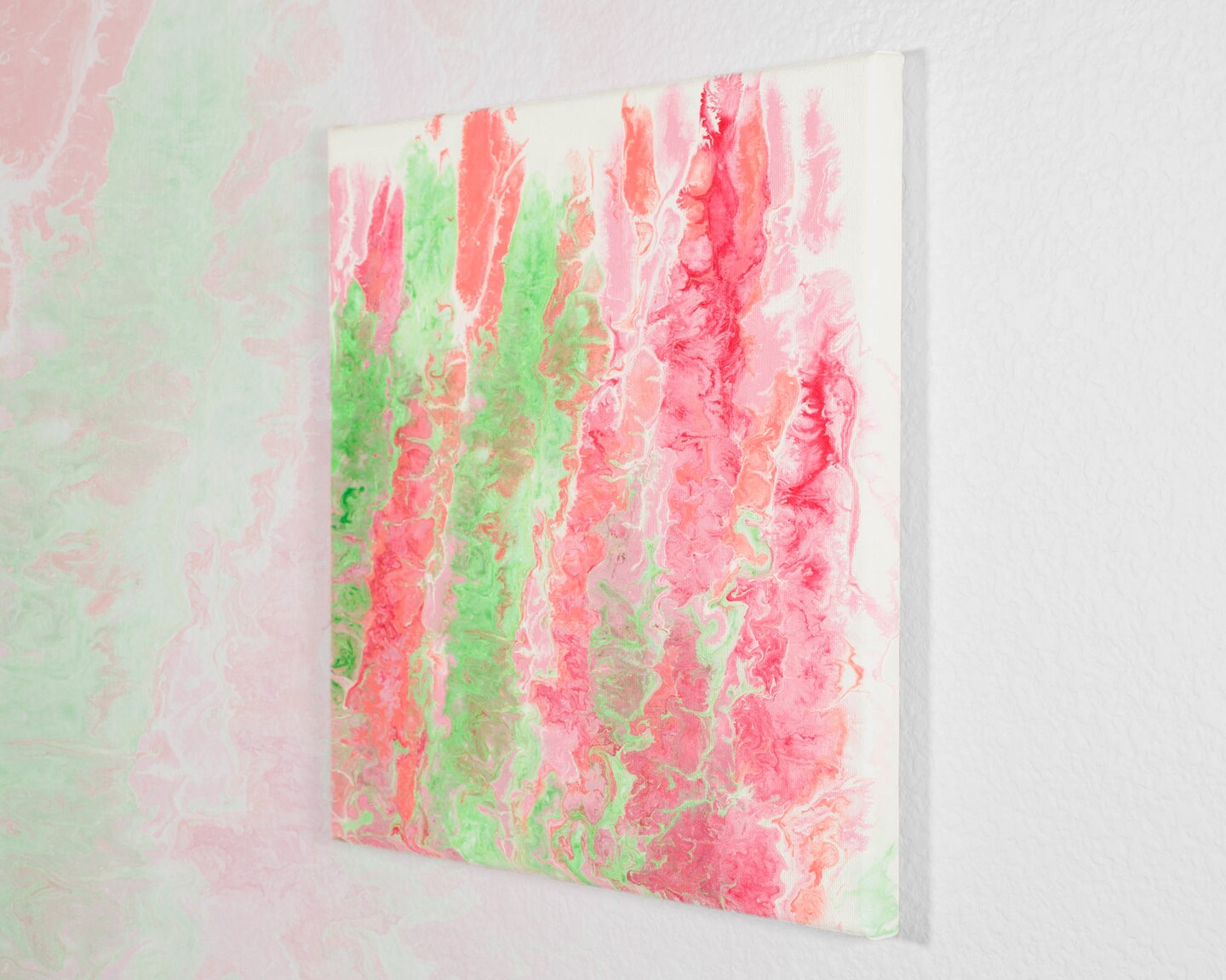 ORIGINAL Fluid Acrylic Pour Painting, Abstract Canvas Wall Art, Pink and  Green Bedroom Decor, Original Painting, 12x12 Canvas Art