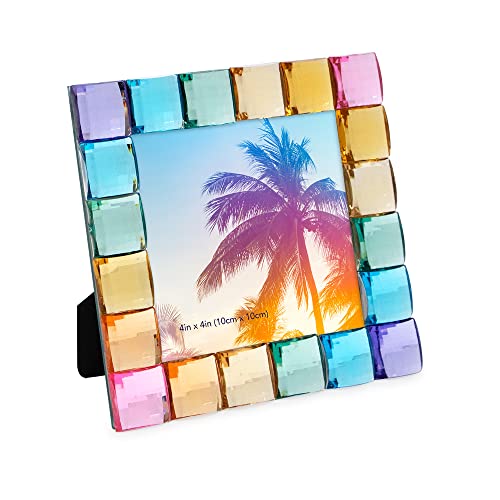 Decorative Sparkling Jewel Picture Frame, Photo Display & Home Décor (4x4, Rainbow)
