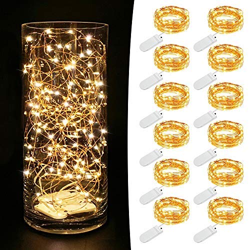 MUMUXI LED Fairy Lights Battery Operated String Lights [12 Pack] 7.2ft 20 Battery Powered LED Lights | Mini Lights, Centerpiece Table Decorations, Wedding Party Bedroom Mason Jar Christmas, Warm White
