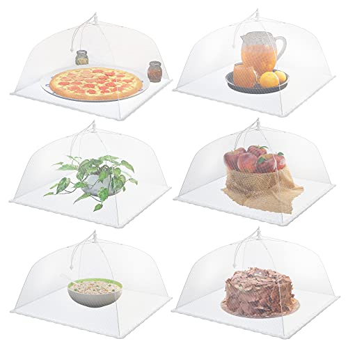 (6 pack) Large and Tall 17x17 Pop-Up Mesh Food Covers Tent Umbrella for Outdoors, Screen Tents, Parties Picnics, BBQs, Reusable and Collapsible Food Tents