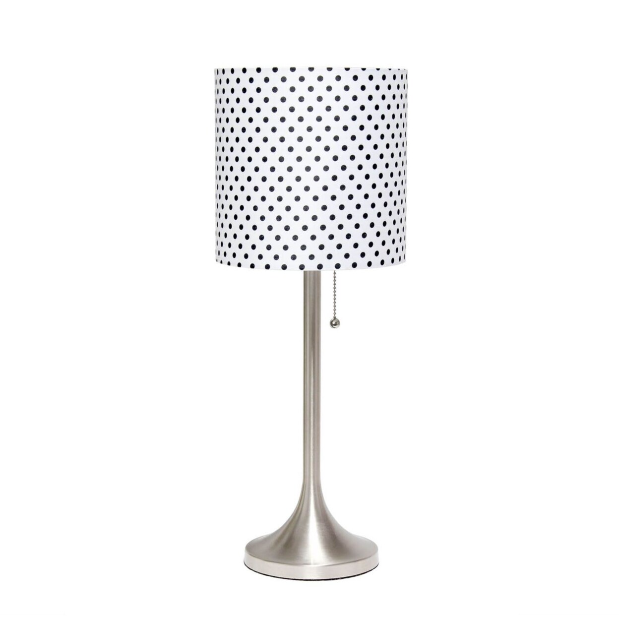Simple Designs   Brushed Nickel Tapered Table Lamp with Polka Dot Fabric Drum Shade