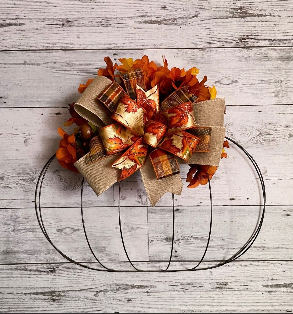 Autumn Hello Fall Ribbon Door Wreath Wooden Pumpkin Handmade 22 inches LED #W7 cheapest