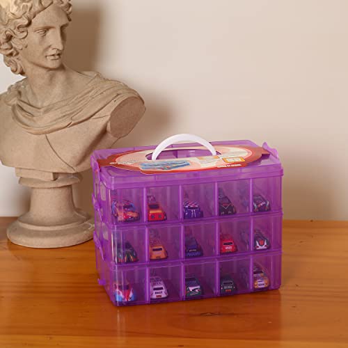 Bead Organizer,3-Tier Craft Organizers and Storage,Stackable Storage Containers with 30 Compartments Dividers for Washi Tape,Toy,Hair Accessories,Art Supplies,Fishing Tackle,Purple
