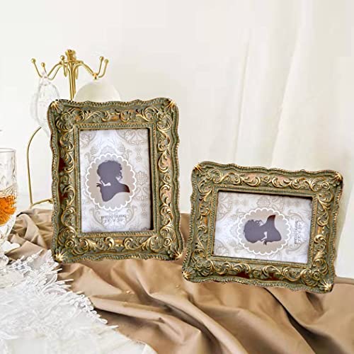 Vintage Mini Picture Frame 2.5x3.5 Antique Small Photo Frame Table Top Display and Wall Hanging Home Decor (Bronze with Green Rust)