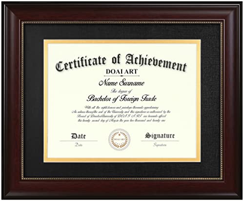 DOAI ART 8.5 x 11 Diploma Frame Classic Mahogany Display 8.5x11-inch with Black Over Gold Mat or 11x14 Document &#x26;Certificate Without Mat,Wide Molding, Gold Beads Hanging Hardware Included, Tabletop