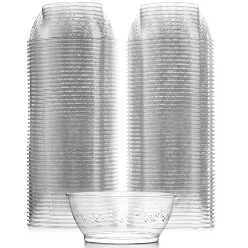 100 Pck Clear Mini Plastic Bowls -  6 Oz Disposable Premium Hard Plastic Dessert Bowls for Serving, Weddings, Catering, Parties, Ice Cream, Home or Event Party Supplies