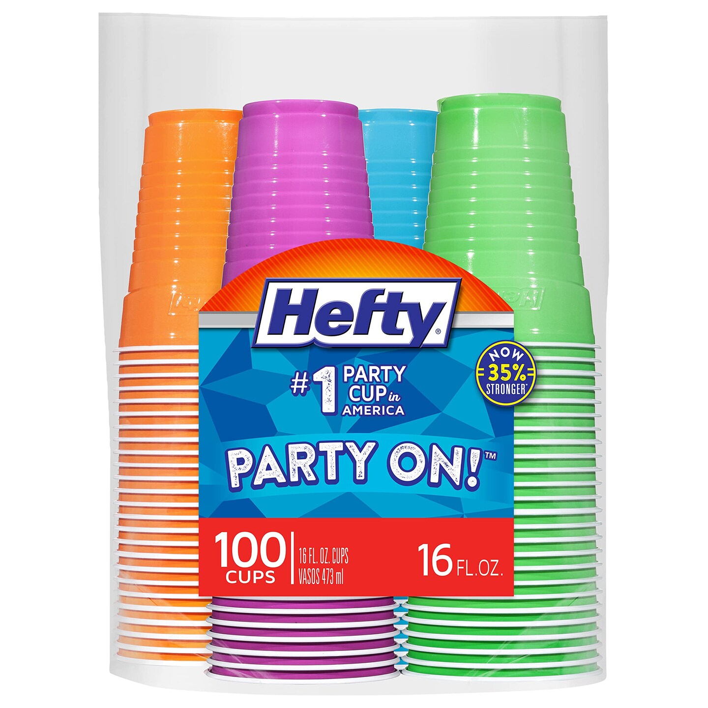 Easy Grip Disposable Plastic Party Cups, 16 oz, Assorted Colors