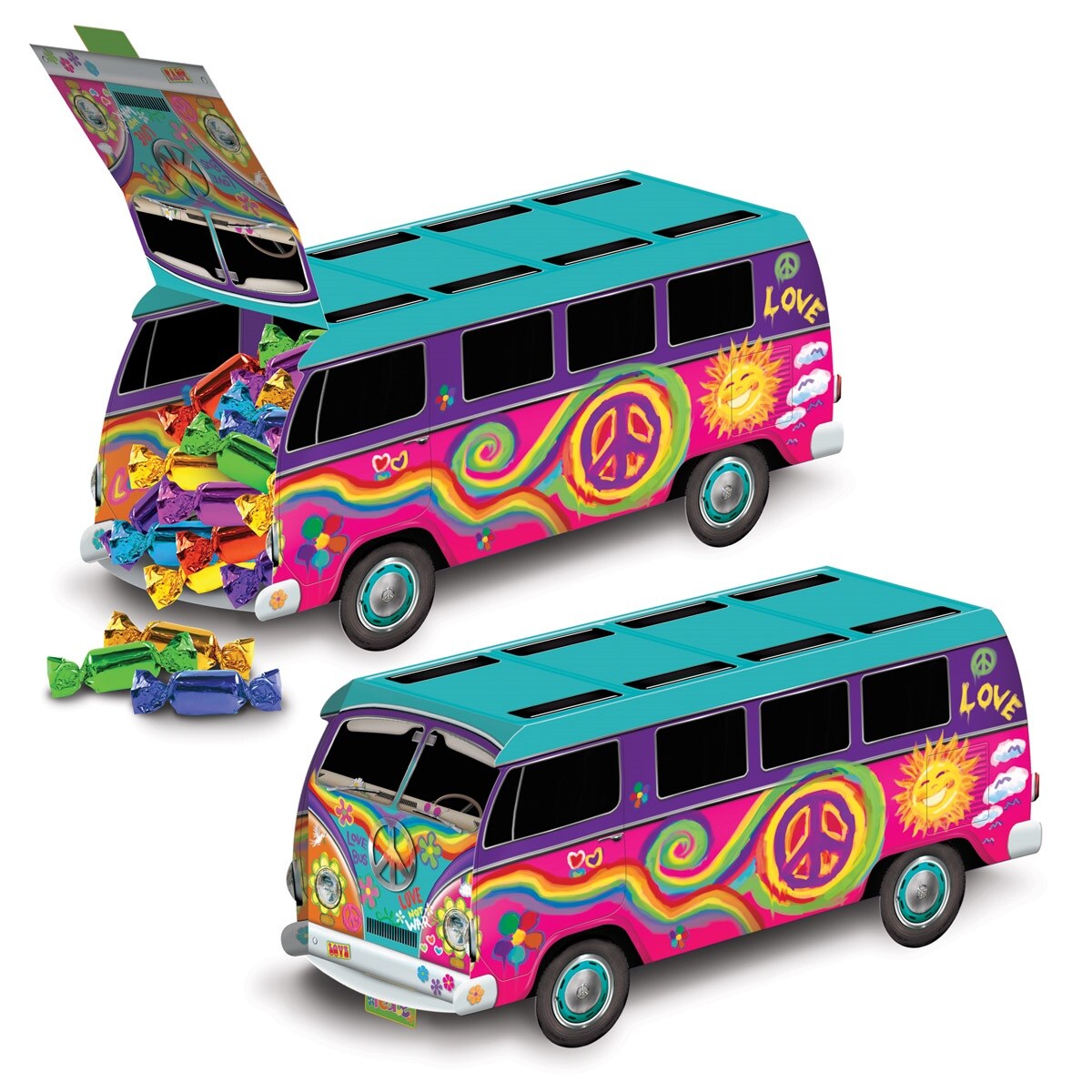 Beistle Club Pack of 12 Groovy Colored 60's Bus Party Centerpiece Decorations 9.75"