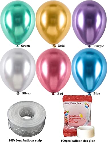 100pcs 12inch Chrome Metallic Balloons - Colorful Party Balloons for Birthday Decoration, Arch Decoration, Wedding, Baby Shower, and Christmas Party