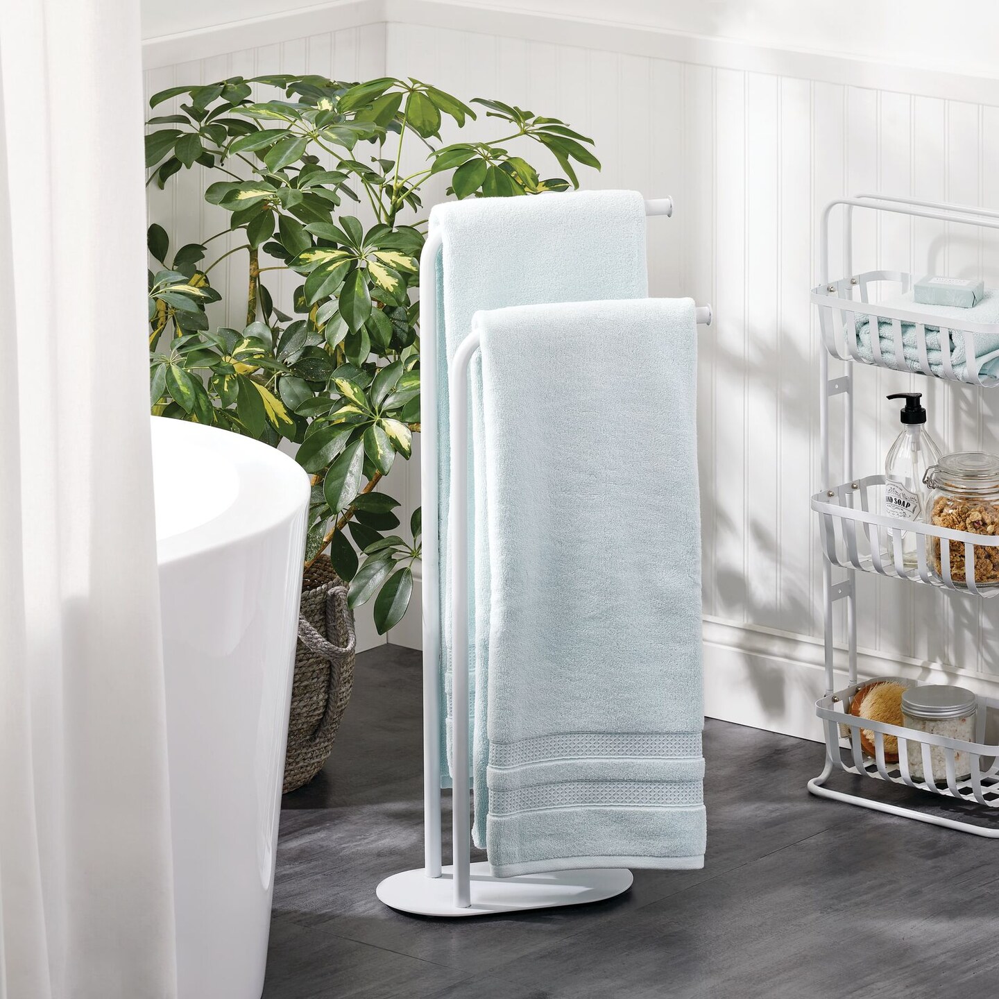 mDesign Tall Stainless Freestanding 2-Tier Towel Rack Holder Pedestal