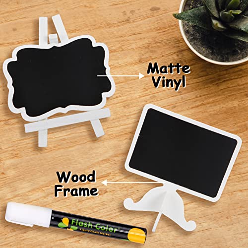 16 Pack Mini Chalkboard Sign for Food, Buffet, Wedding, Brunch, and Party, Catering Supplies Display, Table Number, and Place Card, Wooden White Framed Easel and Board with Erasable Marker
