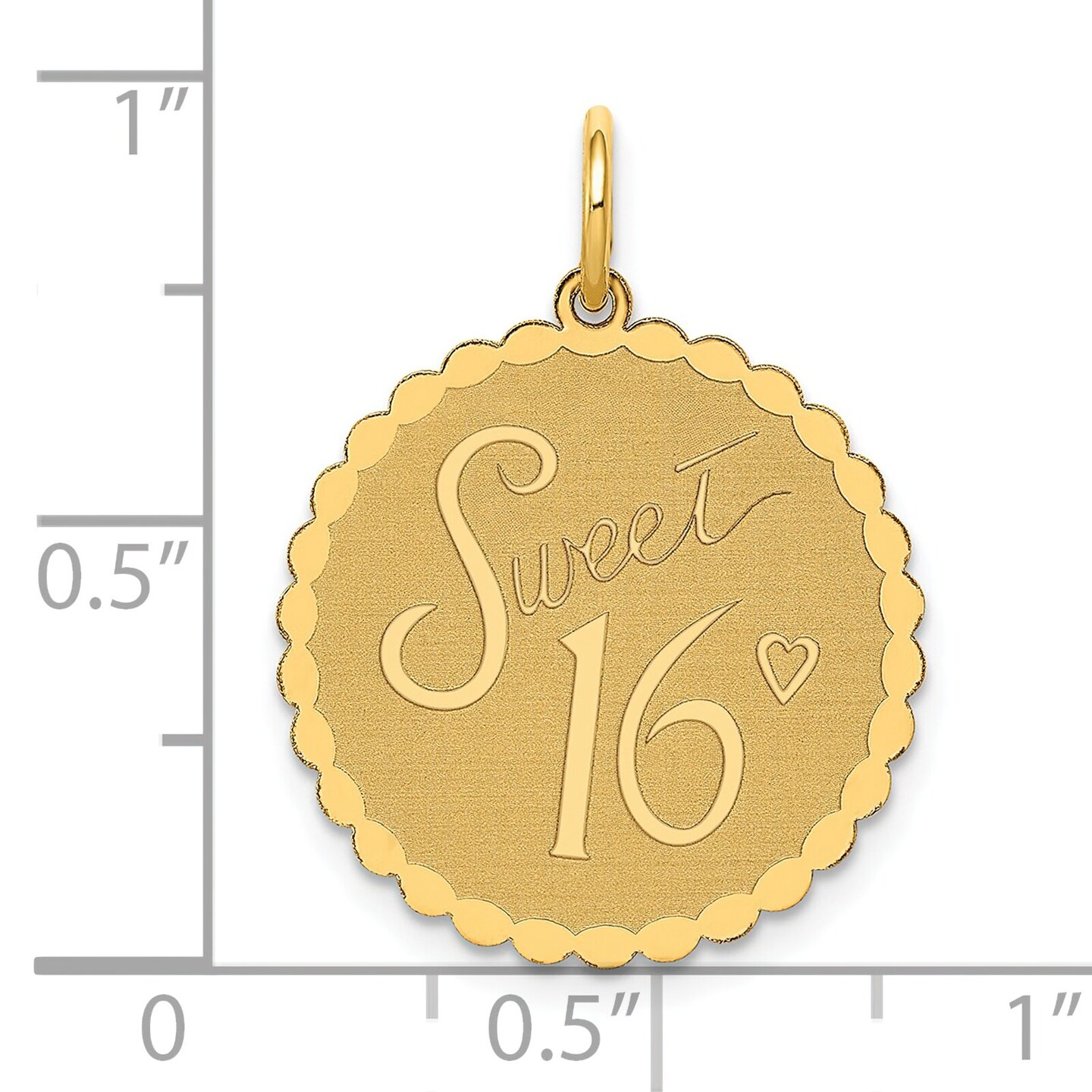 14K Yellow Gold Sweet 16 Disc Charm Jewelry Pendant 25mm x 18mm