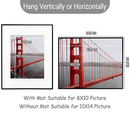 11x14 Aluminum Frame, 8x10 Photo with Ivory Mat for Wall Display, Sawtooth Hanger, Swivel Tabs, Spring Clips Great for Photos, Artworks, Posters (Black, 1-Pack)