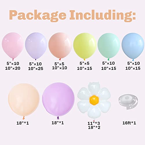 157-Piece Daisy Balloon Garland Arch Kit - White Groovy Daisy Flower and Macaron Pastel Balloons for Baby Shower, Daisy Theme Wedding, Girls' Birthday, and Boho Party Decorations