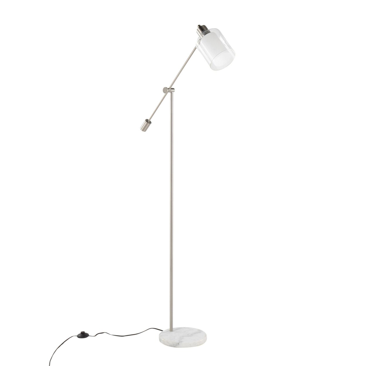 Lumisource Marcel Contemporary, Glam Floor Lamp in White Marble and Nickel Metal with Clear and Frosted Glass Shade by
