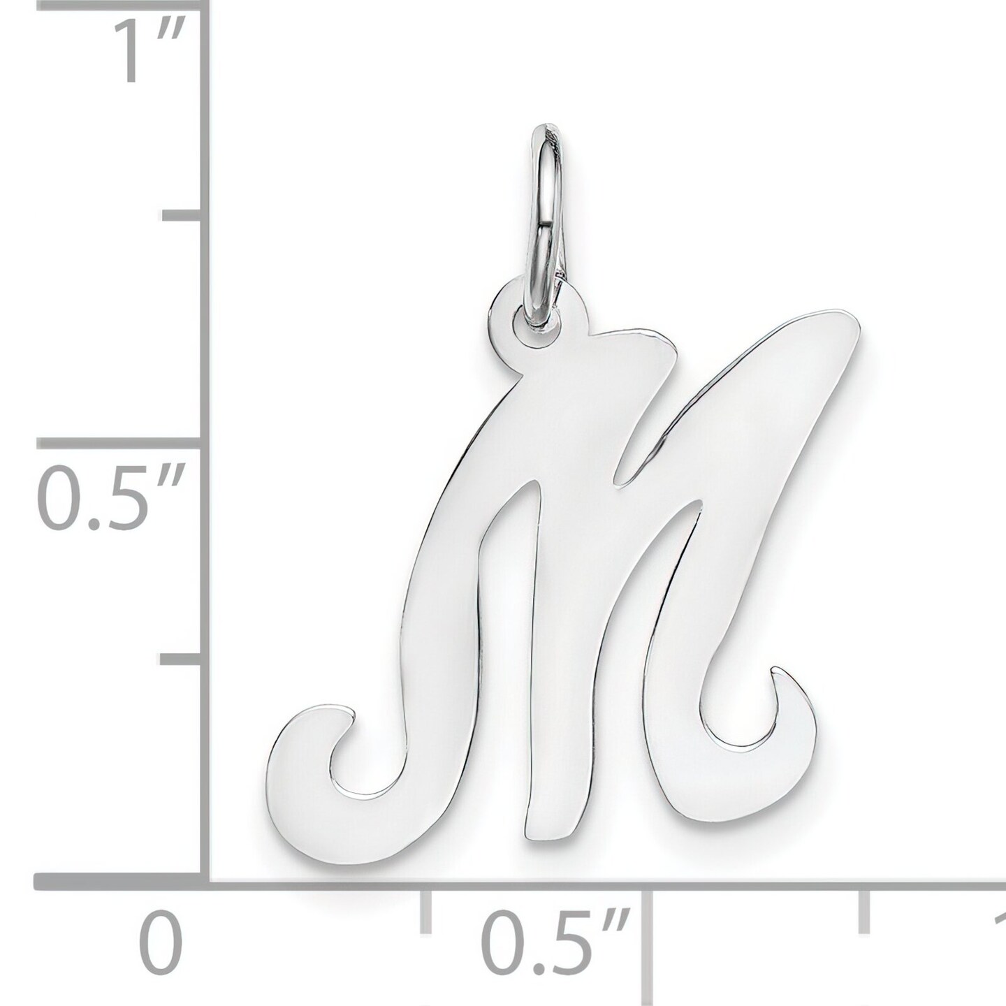 14K White Gold Polished Fancy Initial Letter M Charm Jewerly 20mm x 11mm