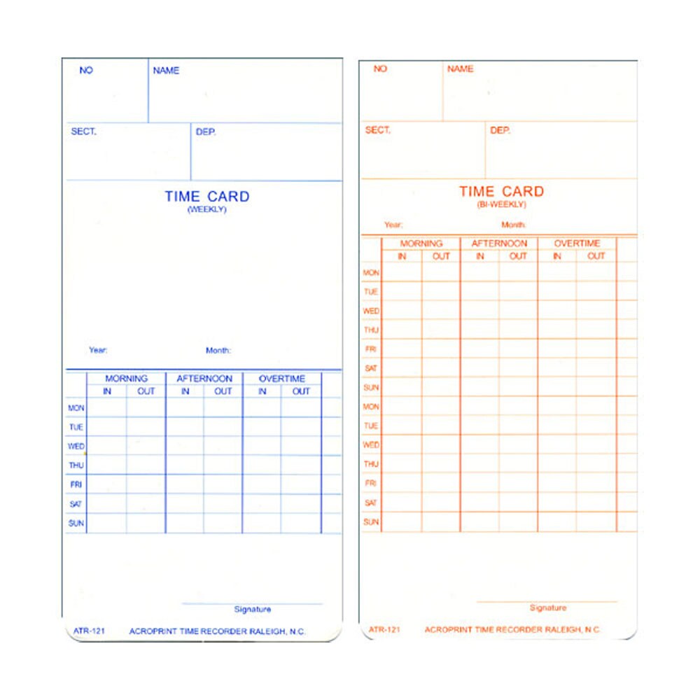 Acroprint Replacement Time Cards For Atr120 Time Clock - Weekly, Biweekly
