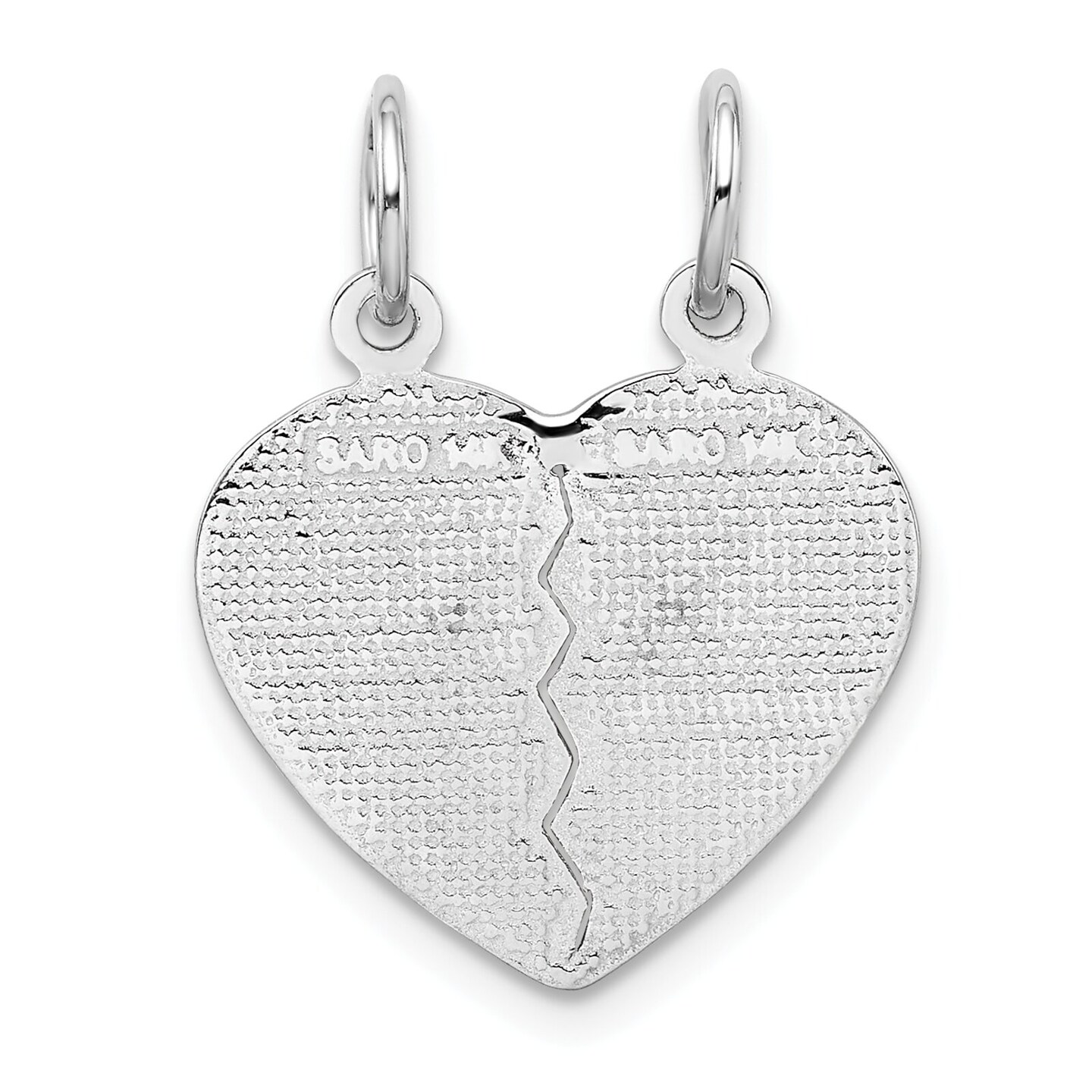 14K White Gold Best Friend Break Apart Heart Charm Jewerly 22mm x 17mm