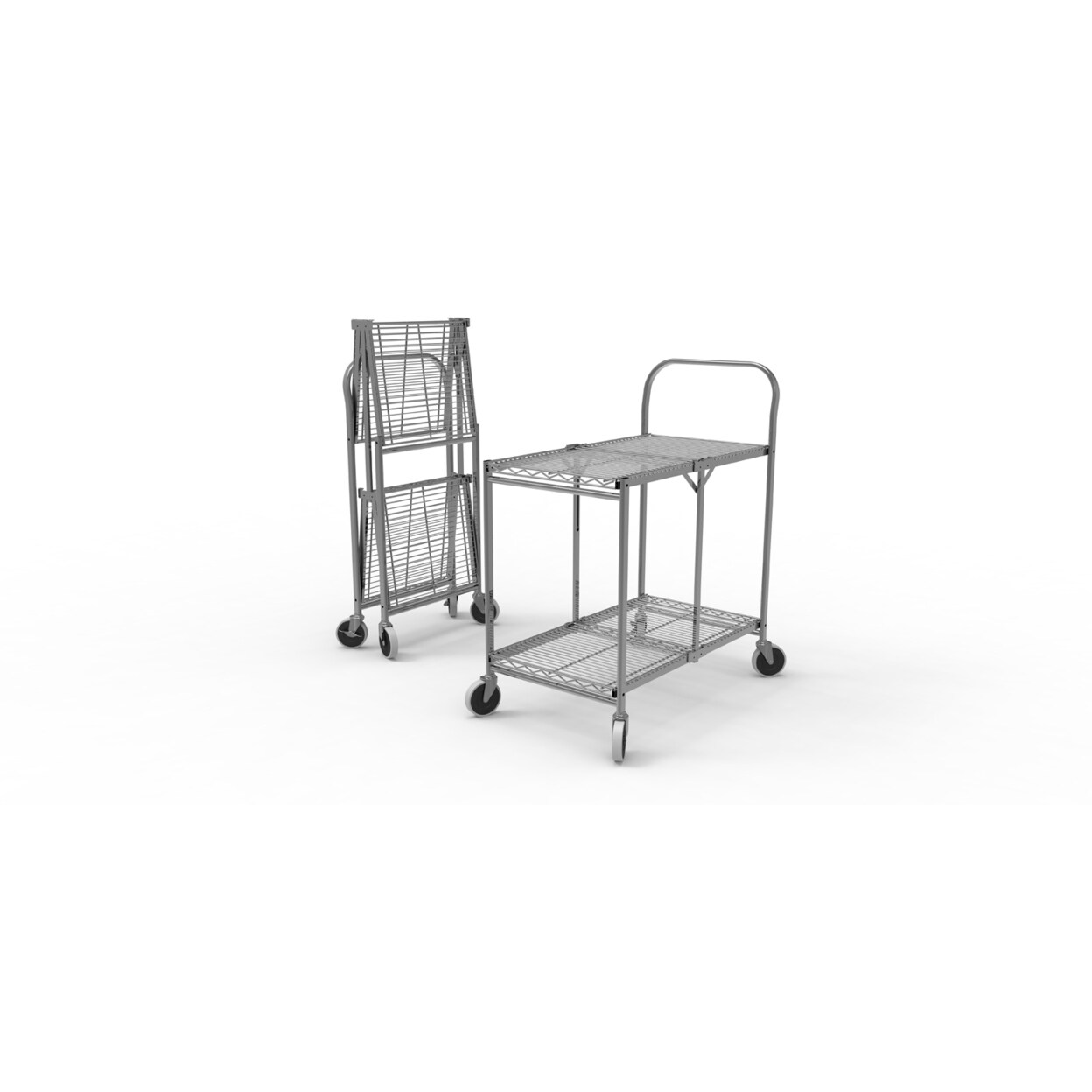 Offex   OF-WSCC-2 - 40&#x22; Two Shelves Collapsible Wire Utility Cart - Stainless Steel