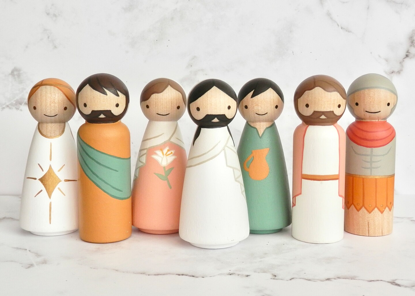 Jesus Mary Peg Doll Peg Doll Easter Creche Full Size Seven Piece