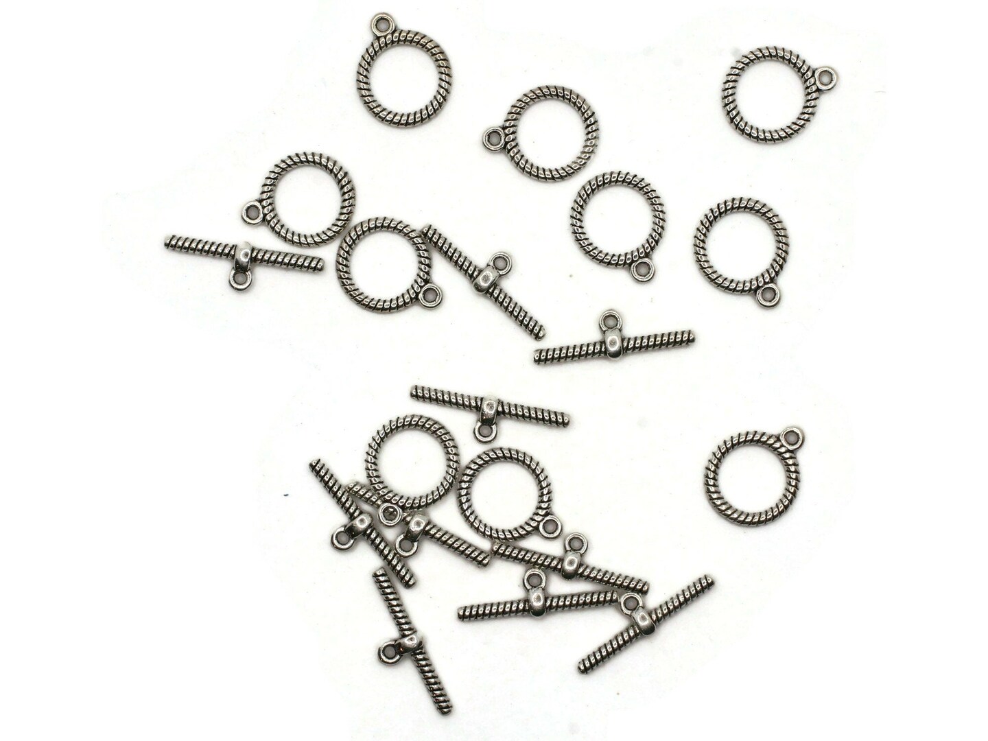 10 10mm Silver Grey Metal Toggle Clasps