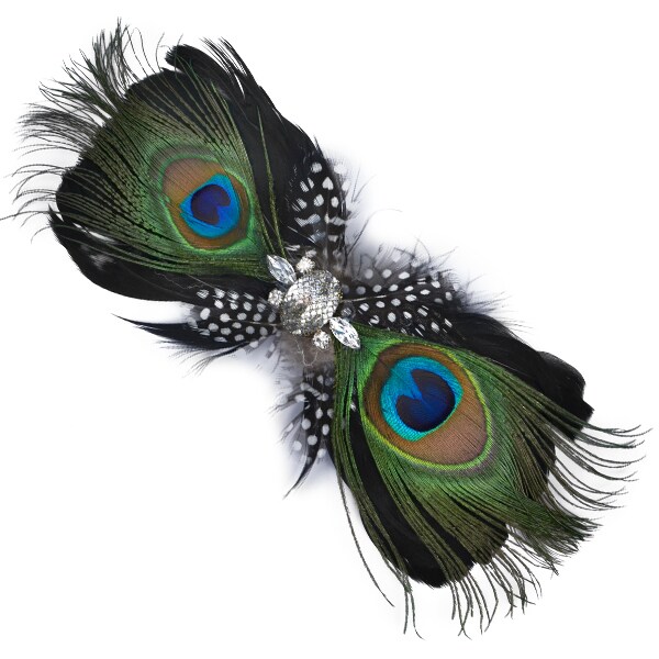 Avanti Peacock Feather Bow Brooch/Hair Clip Accessory