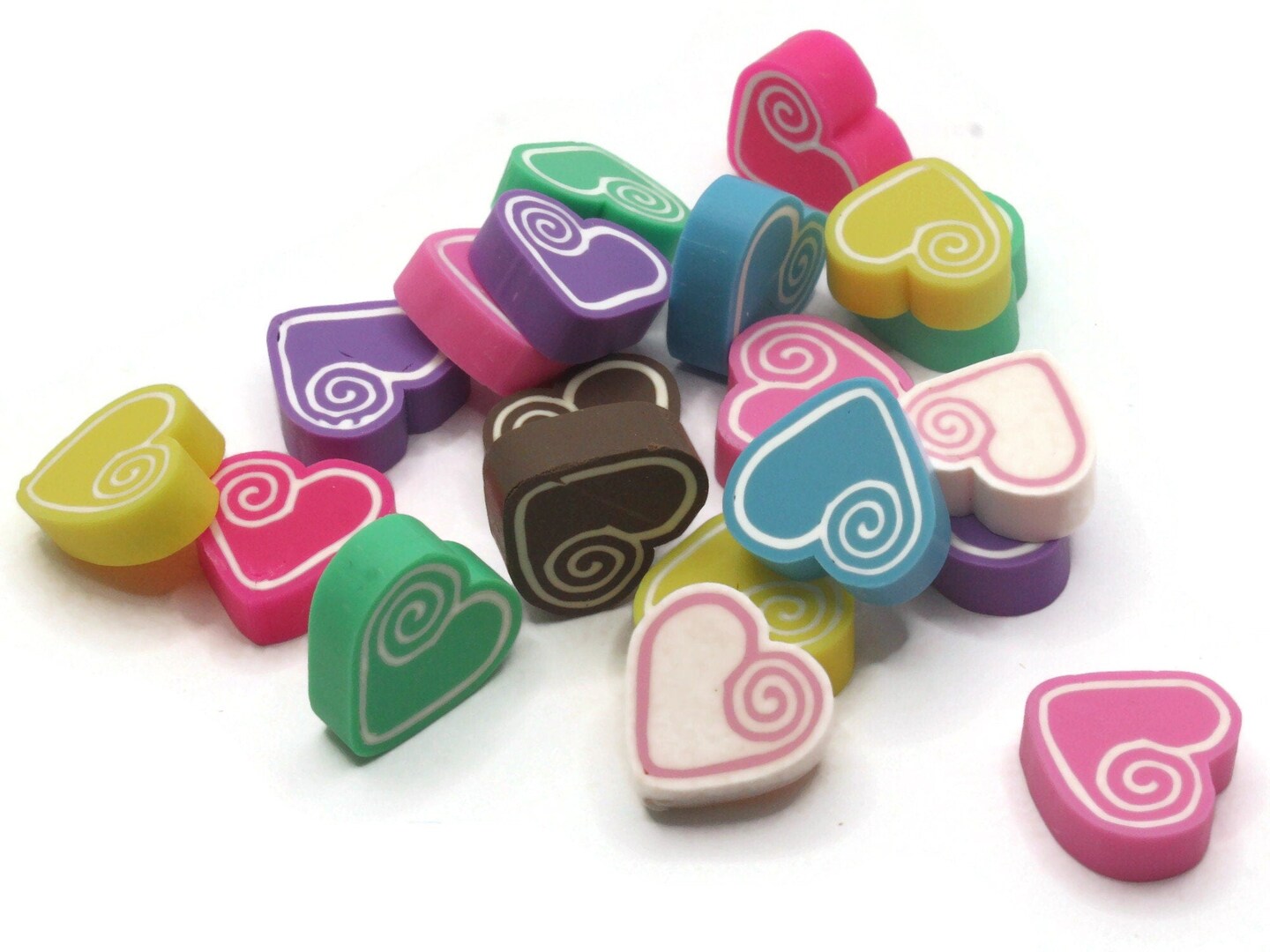 20 14mm Mixed Color Polymer Clay Heart with Spiral Flatback Cabochons