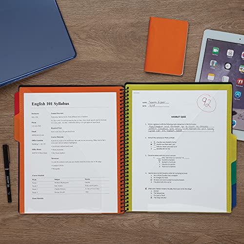 2 Pack 10 Pocket Spiral Project Organizer - Includes 5 Dividers, Customizable Front Cover, and Erasable Write-On Tabs in Assorted Colors