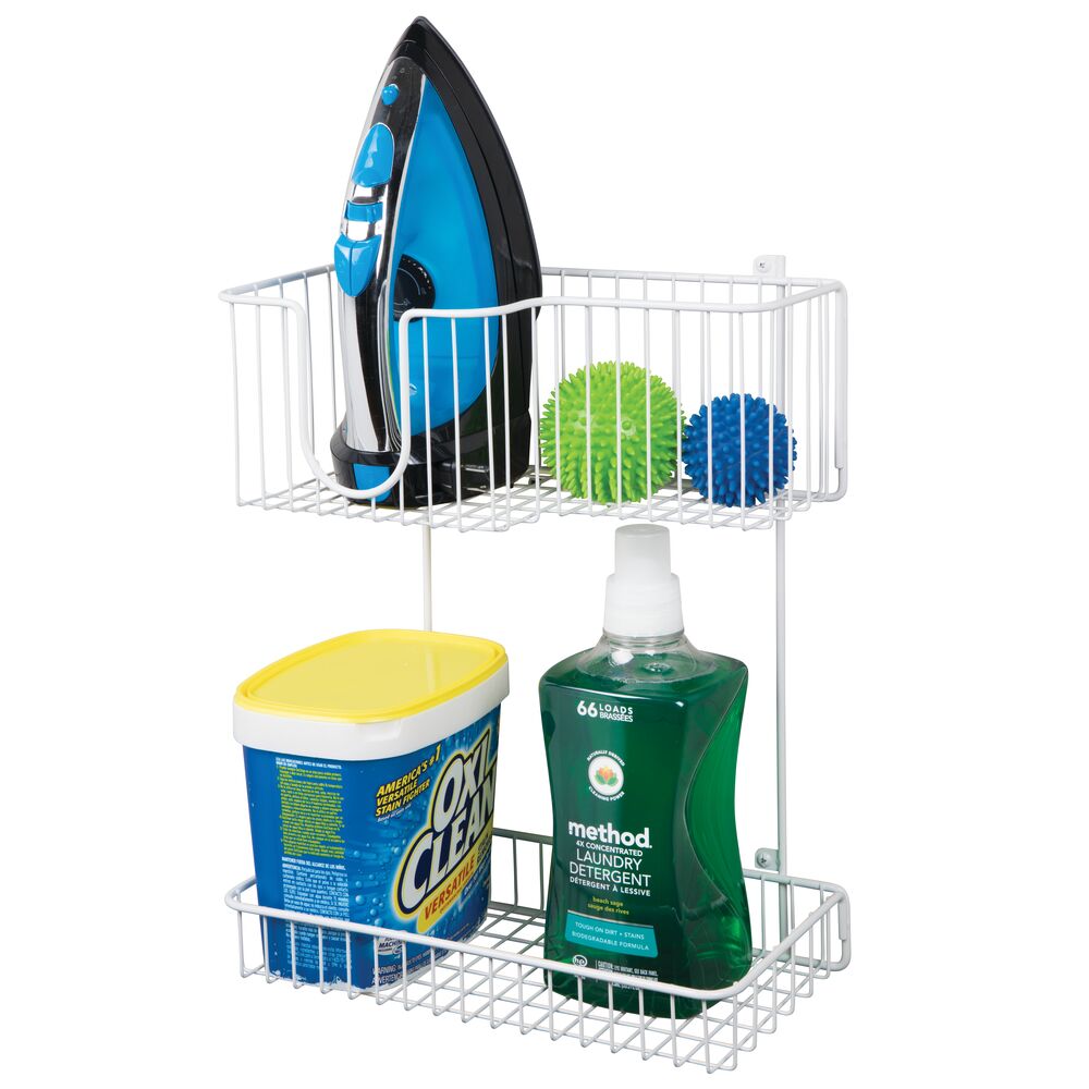 mDesign Metal 2-Level Wall Mount Laundry Storage Baskets, Iron Holder