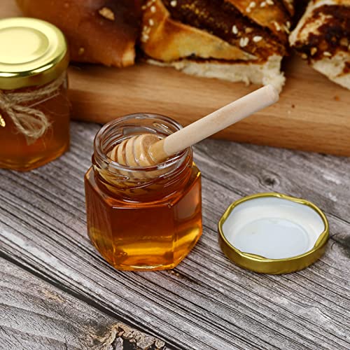 1.5 oz Hexagon Glass Jars with Gold Lids, 30 Pack Honey Jars Canning Jars  Small Spice Jars for Jelly, Herb, Jams, Candy, Wedding Favors, Includes