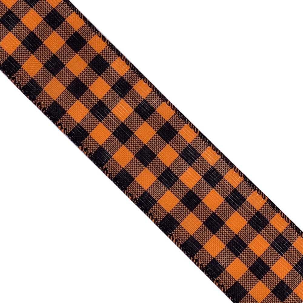 WR 63-5106 2.5&#x201D; x 10 yard Fall Festival Orange / Black Buffalo plaid wired edge ribbons