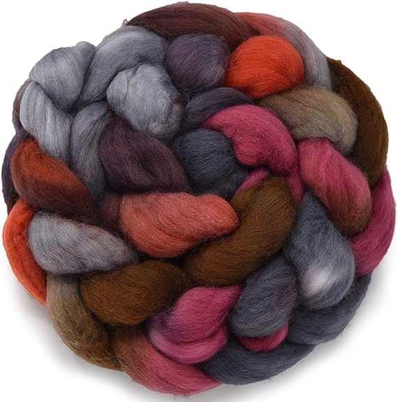 Organic Falkland Wool, Artisan Combed Top Roving: Premium Hand Dyed Fiber Braid for Spinning, Felting, Weaving. 4oz Double Dip