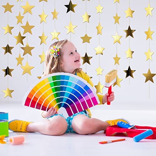 130 Feet Glitter Star Garland Banner - Bright Gold Hanging Bunting for Engagements, Weddings, Baby Showers, Birthdays, and Christmas Party Decorations