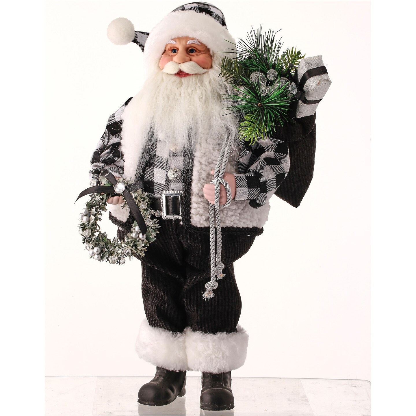 Contemporary Home Living 20" Black and White Plaid Santa Claus Standing Christmas Figurine