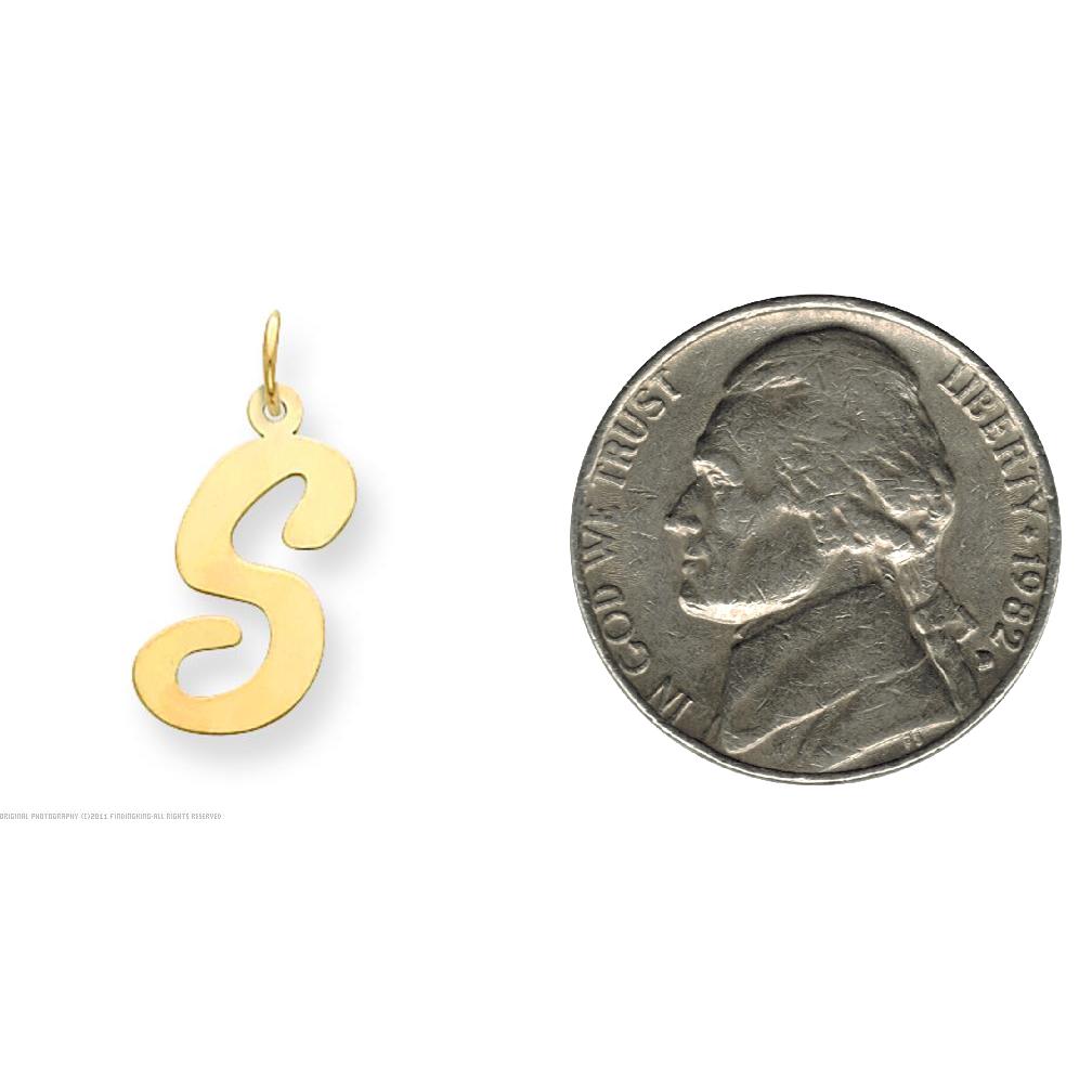 14K Yellow Gold Large Script Initial Letter S Charm Jewerly 22mm x 12mm
