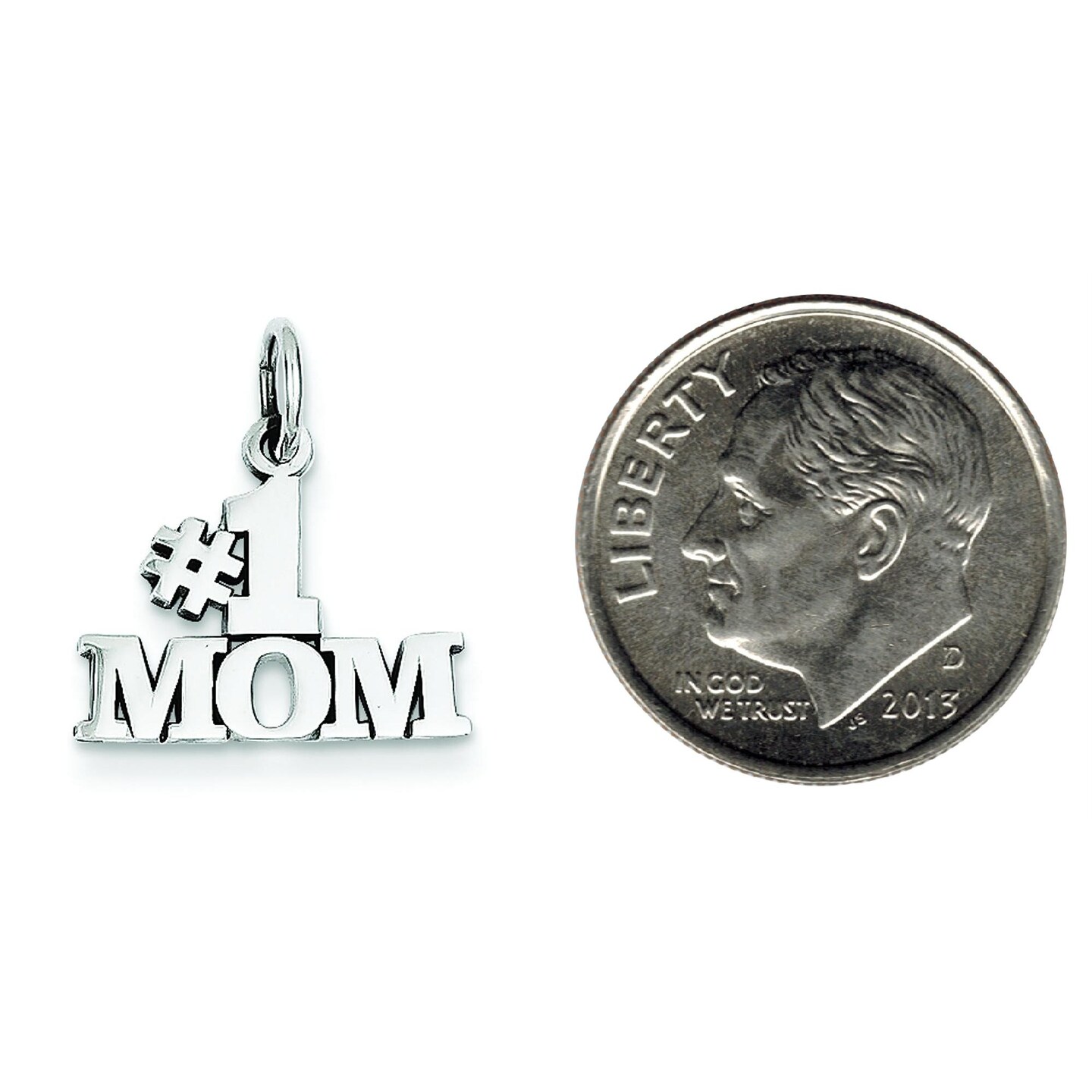 14K White Gold #1 Mom Charm Mother Family Jewelry 18mm x 15mm