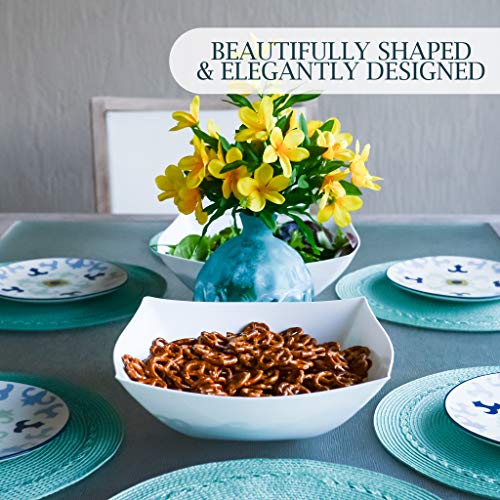 Disposable 128 ounce Square Serving Bowls, Party Snack or Salad Bowl, Extra Large Plastic Elegant White Pack of 4