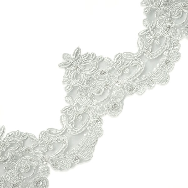 Nisha Embroidered Organza Lace Trim with Pearls and Sequin