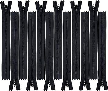 7&#x22; Black 12 YKK Zippers for Sewing Crafts- #3 Nylon Closed Bottom- Made 100% in USA- 12 YKK Zippers