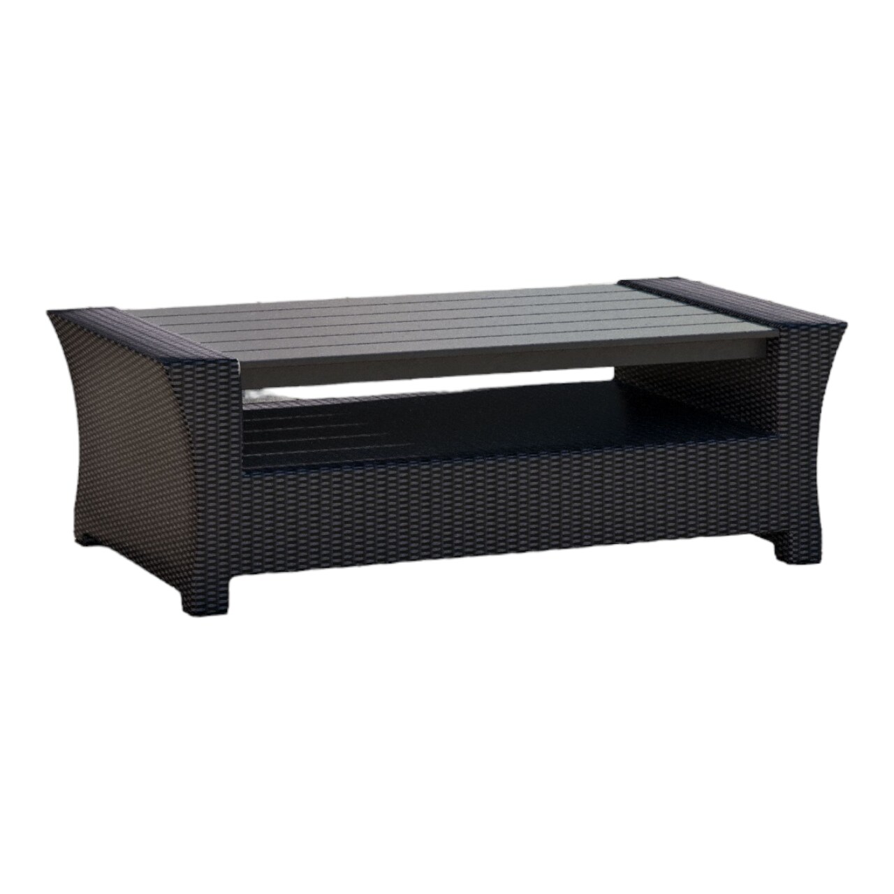 Outdoor Living and Style 41&#x22; Black Staffordshire Wicker Patio Coffee Table with Wood Top