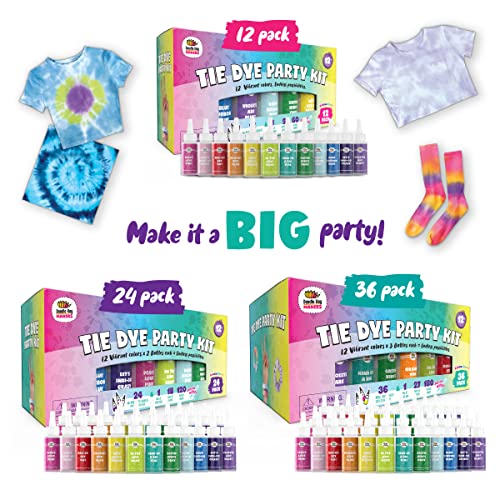 Tie Dye Party Kit for Kids &#x26; Adults - 24 Large Tye Dye Bottles with 12 Colors &#x26; Tie Dye Powder, Soda Ash, Gloves - Tie Dye Kit for Large Groups - Non-Toxic Tyedyedye Kit - Dye for Clothes