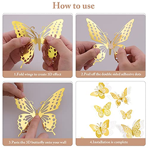 SAOROPEB 3D Butterfly Wall Decor 48 Pcs 4 Styles 3 Sizes, Gold Butterfly  Decorations for Butterfly Birthday Decorations Butterfly Party Decorations  Cake Decorations, Removable Wall Stickers Room Decor for Kids Nursery  Classroom