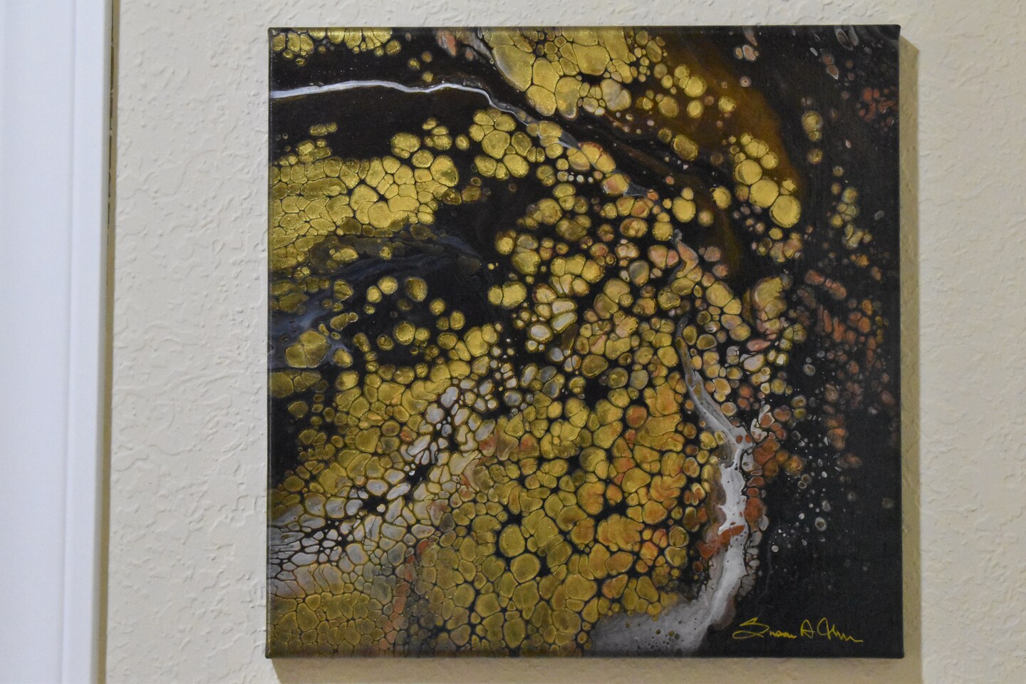 The Tease! hotsell Gold Discovery Series. Acrylic fluid art straight pour. Gold nuggets in stream. 12