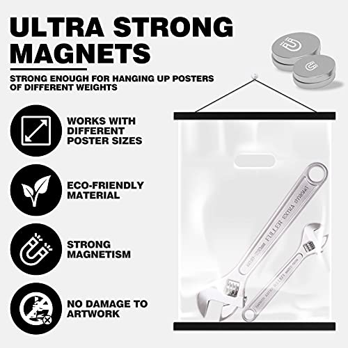 Magnetic Poster Hanger, 8x10 8x20 8x11 Poster Frame Wood Wooden Magnet Print Posters Dowel Scroll Hanger Hangers Hanging Kit for Walls Map Canvas Artwork (Black, 8")