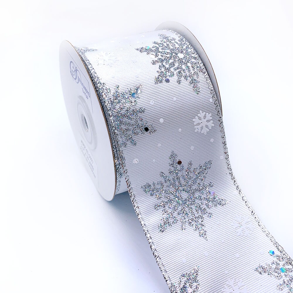 JAM Paper 4 x 10yd. Wired Snowflake Glitter Ribbon