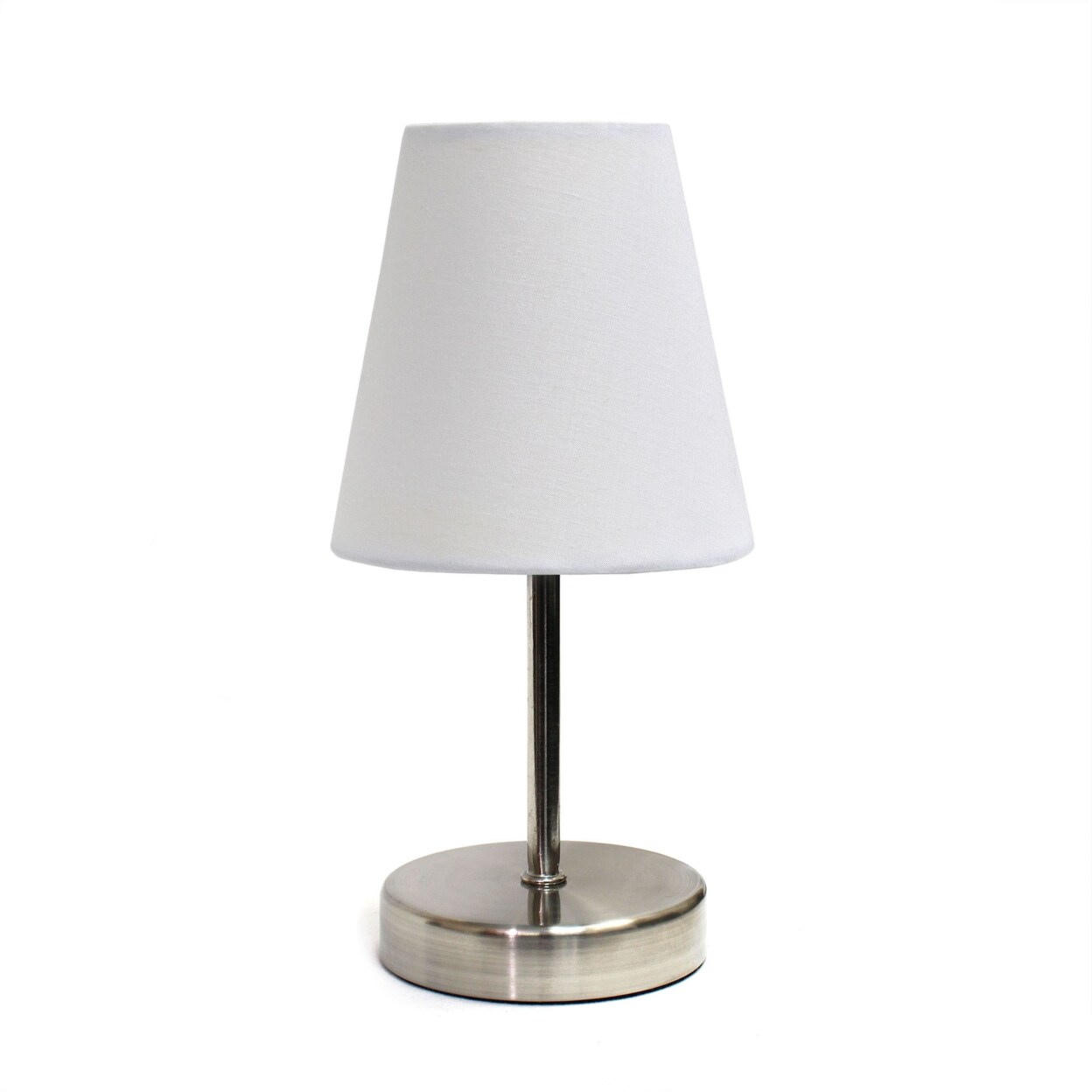 Creekwood Home Nauru 10.5&#x22; Traditional Petite Metal Stick Bedside Table Desk Lamp In Sand Nickel With Fabric Empire Shade For