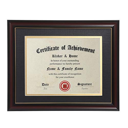 8.5x11 Diploma Frames with Mat,Classic Cherry Wood,8.5x11 Inch With Mat or 11x14 Inch Without Mat - For Document/Certificate Frame(Double Mat, Matte Black with Gold Rim)