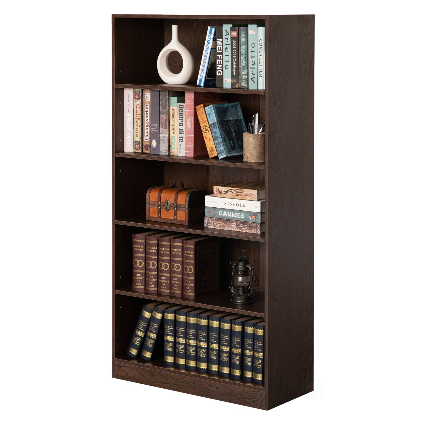 Freestanding Classic Wooden Display Bookshelf, Floor Standing Bookcase, with 5 Open Display Shelves