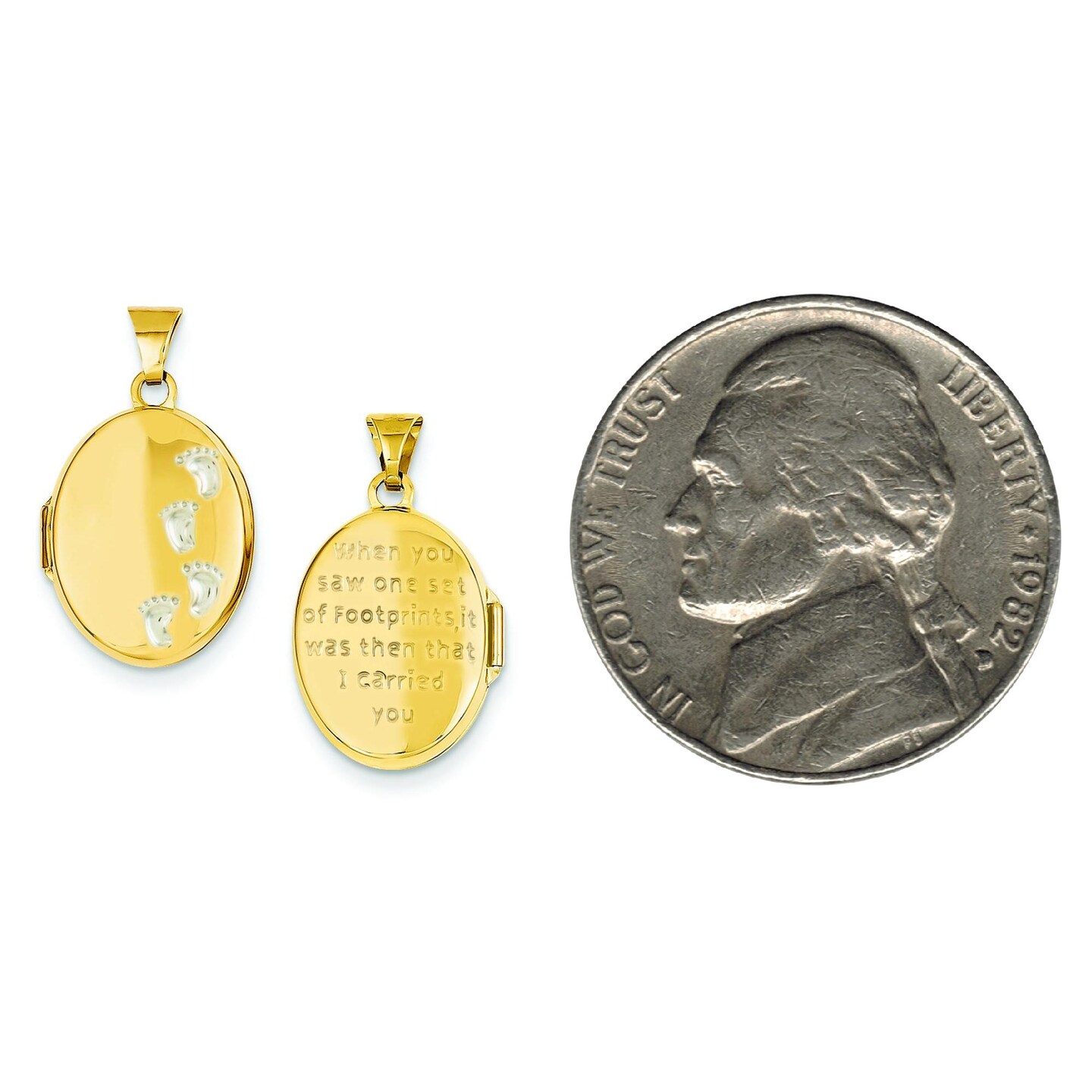14K Yellow Gold Lords Footprints Locket Pendant Jewelry 22.6mm x 13.8mm
